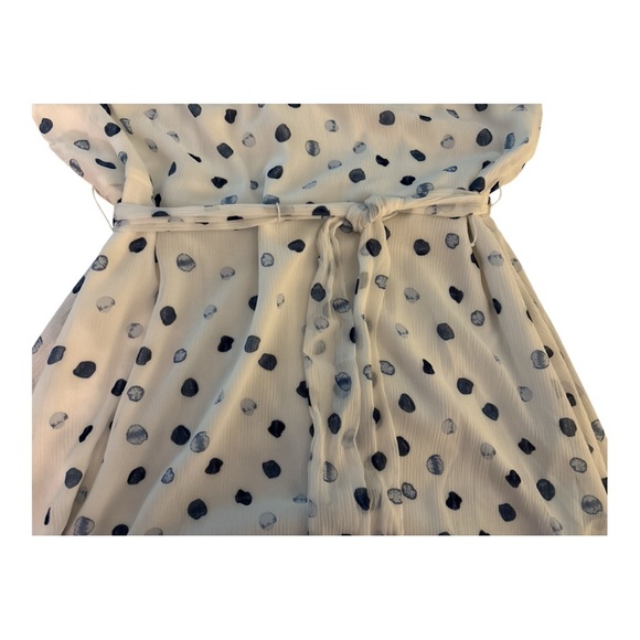 DKNY spring summer dress, white with blue dots, belted , full skirt, lined. SZ12 - Picture 6 of 12